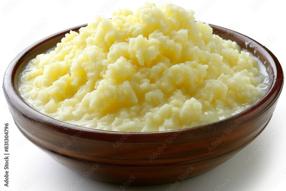Creamy mashed potatoes in a wooden bowl, a classic comfort food perfect for any meal Creamy mashed potatoes in a wooden bowl, a classic comfort food perfect for any meal