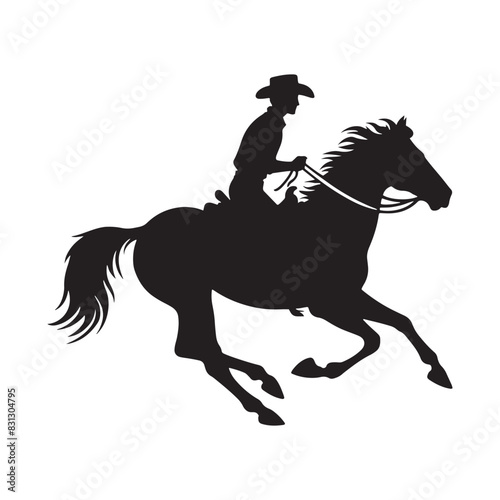 Cowboy riding on horse silhouette for Western designs - cowboy on horse illustration 