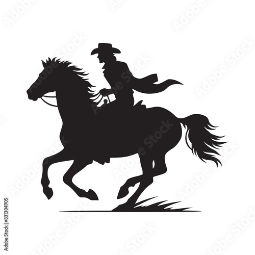 Cowboy riding on horse silhouette, ideal for rustic decor and art - minimalist cowboy horse riding vector
