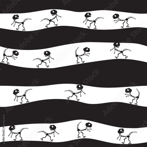 Vector dinosaur skeleton pattern. Dino seamless bone on strip background