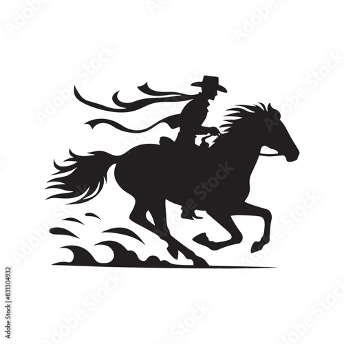Cowboy riding on horse silhouette for creating authentic Western art - cowboy on horse illustration
