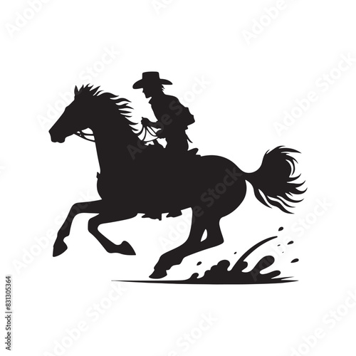 High-quality cowboy riding on horse silhouette for digital art - minimalist cowboy horse riding vector
