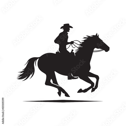 Cowboy riding on horse silhouette, essential for Western-themed graphics - cowboy on horse illustration
