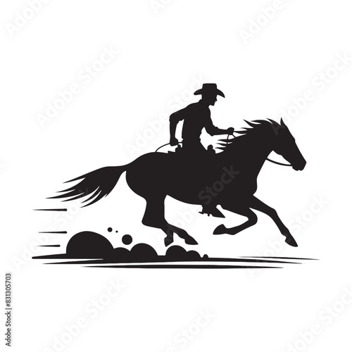 Detailed cowboy riding on horse silhouette for themed artwork - minimalist cowboy horse riding vector
