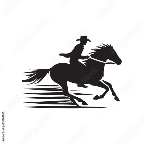 Cowboy riding on horse silhouette for vintage Western posters - cowboy on horse illustration
