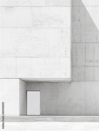 Smooth white wall of a minimalist building with an area reserved for logos or letters