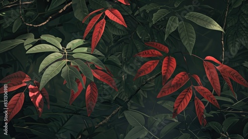 Wallpaper Mural Red and Green Leaves in the Forest Torontodigital.ca