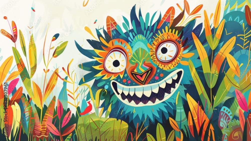 Colorful jungle fantasy creature illustration