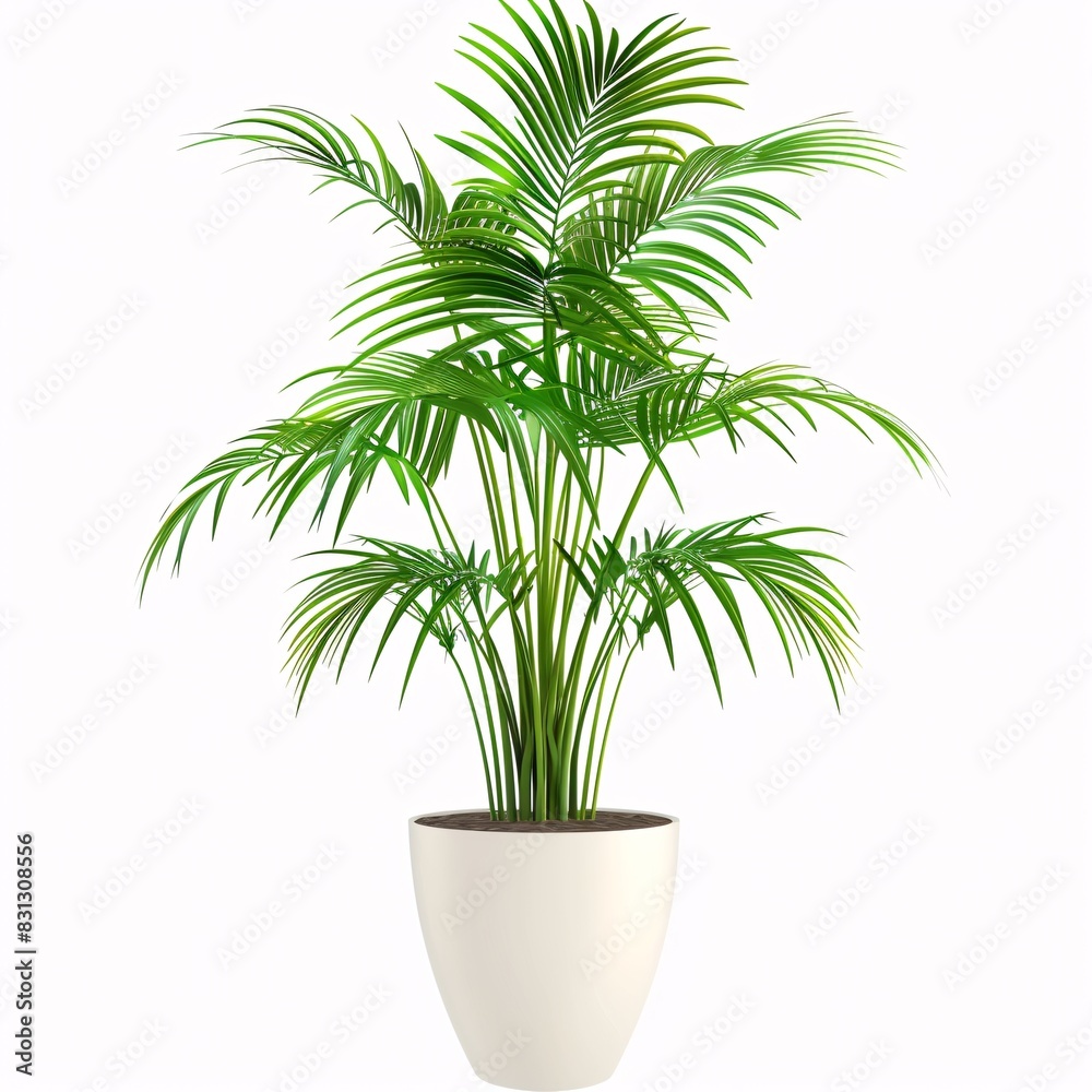 PNG illustration of a tall kentia palm with broad green fronds in a modern planter on a white background PNG illustration of a tall kentia palm with broad green fronds in a modern planter on a white background