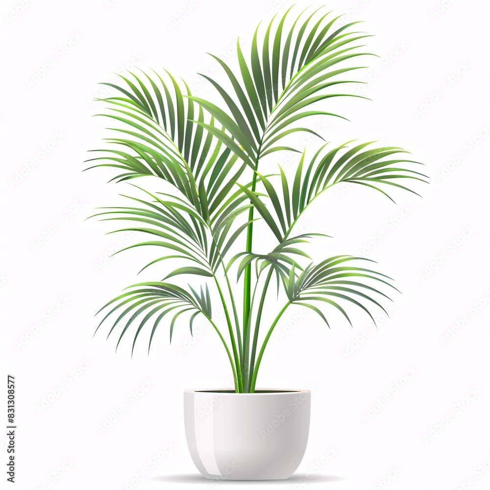 PNG illustration of a tall kentia palm with broad green fronds in a modern planter on a white background PNG illustration of a tall kentia palm with broad green fronds in a modern planter on a white background