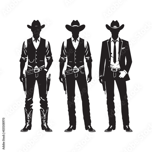 Cowboy outfit silhouette featuring traditional cowboy clothing for creative illustrations - cowboy attire illustration
