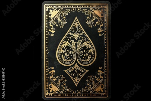 ace of spades card on black background, medieval gothic iconography
