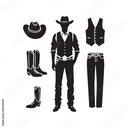 This stunning cowboy outfit silhouette captures the essence of western fashion with detailed attire elements - minimalist cowboy outfit vector
