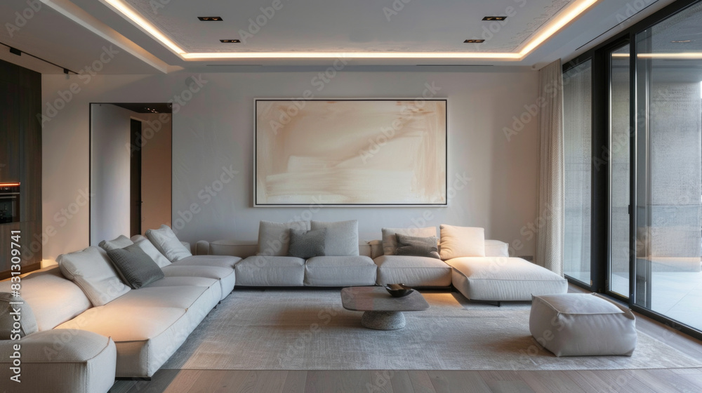 Cozy living room with white sofa. Modern living room with comfortable sofa. Cozy living room with white sofa. Modern living room with comfortable sofa.