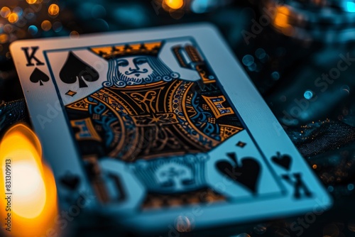 king of spades card on black background, medieval gothic iconography
