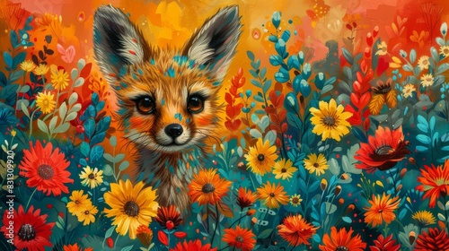 Enchanting fox amidst vibrant floral fantasy