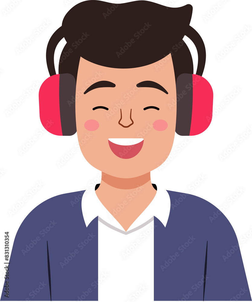 A young man wearing headphones is smiling and enjoying his music A young man wearing headphones is smiling and enjoying his music