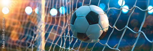 Realistic soccer ball hitting the net