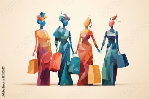 Illustration of colorful shopping bags with different views. Suitable for sale promotion and shopping discount theme. AI generated image.
