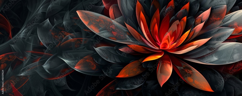 Striking digital art of a flower with warm tones on a dark background Striking digital art of a flower with warm tones on a dark background