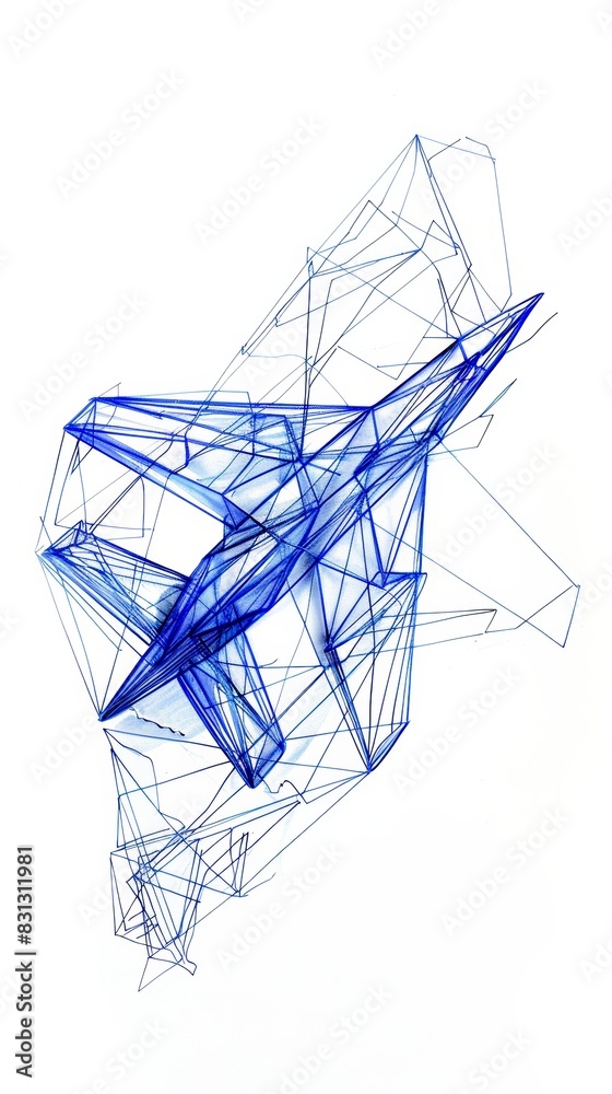 Blue Airplane Drawing on White Background. Generative AI Blue Airplane Drawing on White Background. Generative AI