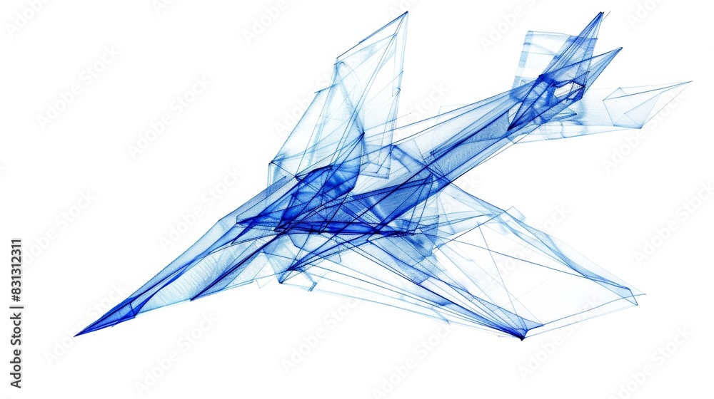 Blue Hand-Sketched Airplane Drawing With Geometric Lines Captured in Daylight. Generative AI Blue Hand-Sketched Airplane Drawing With Geometric Lines Captured in Daylight. Generative AI