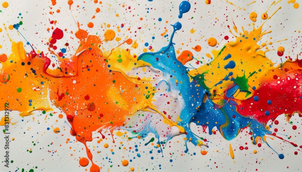 Multicolored Paint Splatters on White Background