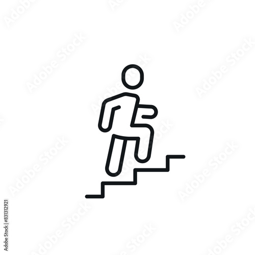 Man climbs the stairs. Progress  linear icon. Action line customizable illustration. Contour symbol. Vector isolated outline drawing. Editable stroke