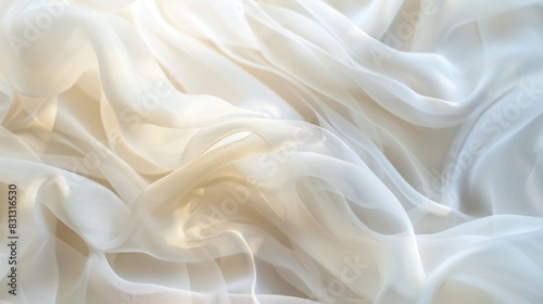 Soft and blurred abstract background featuring white fabric texture, creating a calming and sophisticated look