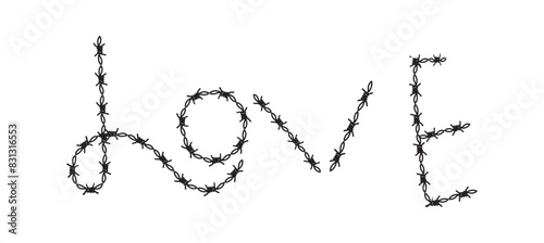Twisted barbed wire silhouettes set in rounded and square shapes. Vector illustration of steel black wire barb fence frames. Concept of protection, danger or security