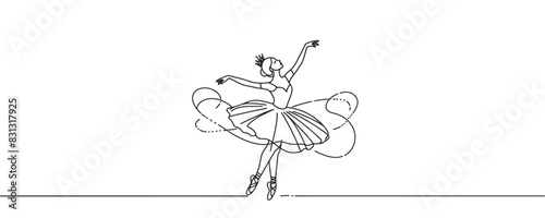 Ballet dancer in continuous line drawing style. Vector illustration photo