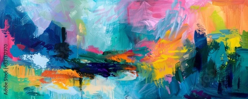 Colorful abstract painting with dynamic brush strokes and a rich palette