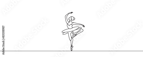 Ballet dancer in continuous line drawing style. Vector illustration