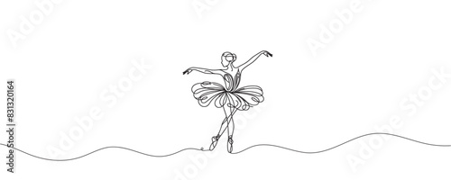 Ballet dancer in continuous line drawing style. Vector illustration