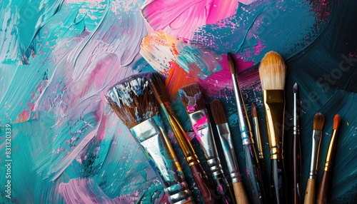 Colorful Paint Brushes on Abstract Background