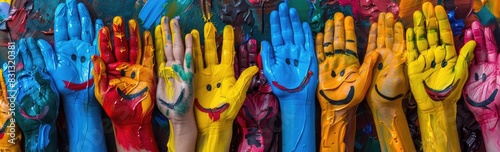 Colorful Hands with Painted Smiles