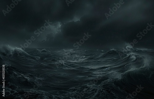 dark and stormy ocean with black cloud background