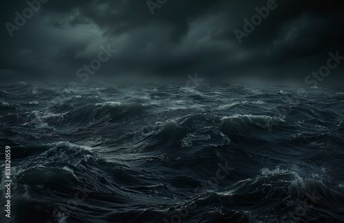 dark and stormy ocean with black cloud background