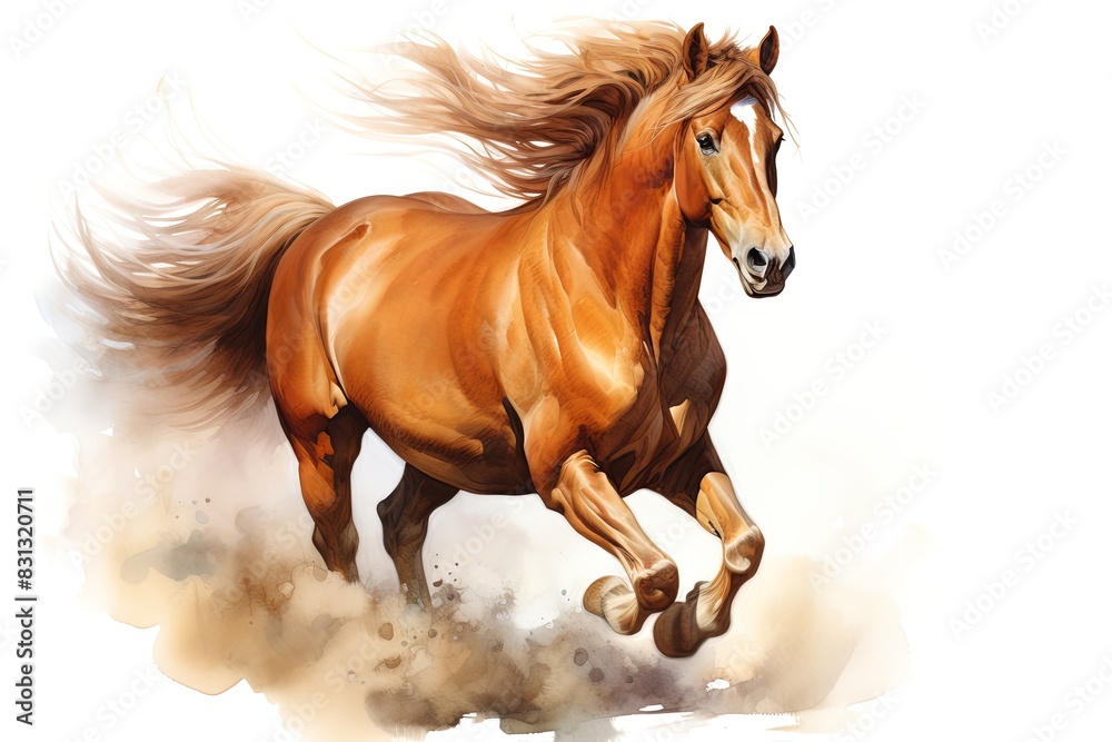 Majestic chestnut horse galloping with strength and grace, capturing the energy and power of equine movement in stunning illustration. Majestic chestnut horse galloping with strength and grace, capturing the energy and power of equine movement in stunning illustration.