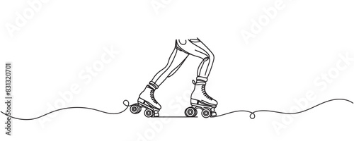 Continuous pattern style roller skates. Roller skating. Vector illustration.