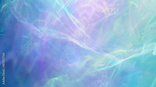 Holographic abstract background featuring a smooth gradient of blue, purple, and green pastel colors, creating a dreamy and blurred visual