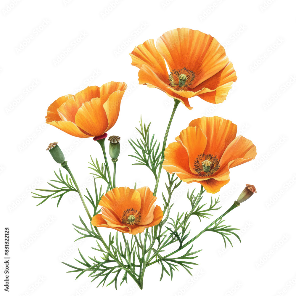 Fototapeta premium Orange Flowers Bouquet on White Background