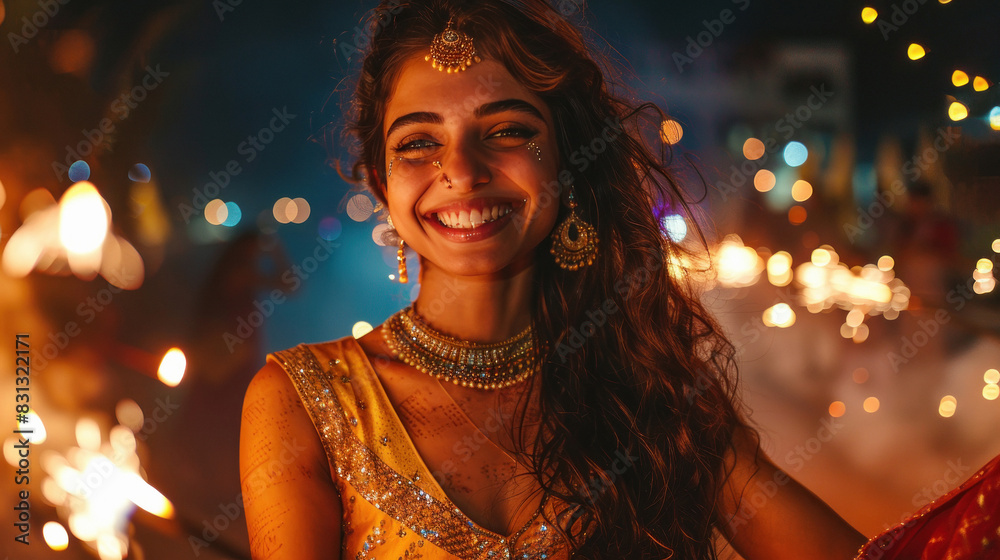 young beautiful indian woman celebrating party at night young beautiful indian woman celebrating party at night