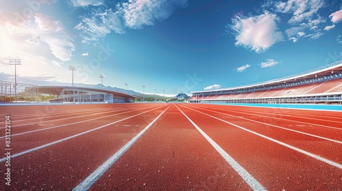 olympic running track, red surface with white stripes.