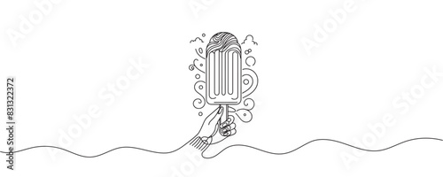 Ice cream on a stick and in a waffle cone in one continuous pattern. vector illustration