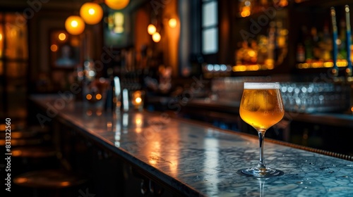 Moody Speakeasy Bar Serving Hazy Ale IPA in Chilled Snifters with Leica Lens Shot