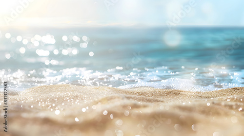 Sand on the beach with the ocean in the background