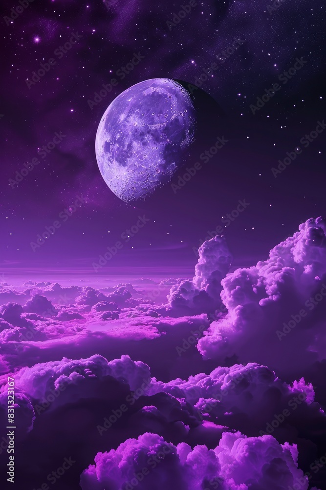 Moon and clouds in a purple color