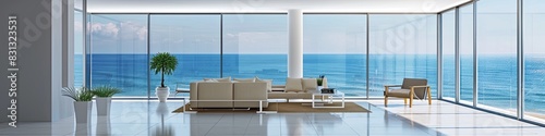 modern minimalist living room with an ocean view