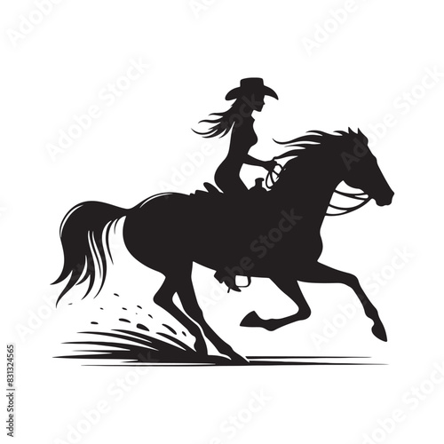 Horseback Riding Silhouette - Cowgirl in Action - Cowgirl Horse Riding Illustration 